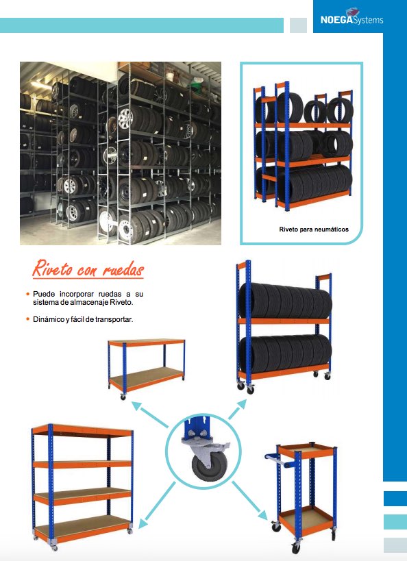 Almacenamiento de neumáticos en estanterías sin tornillos Riveto